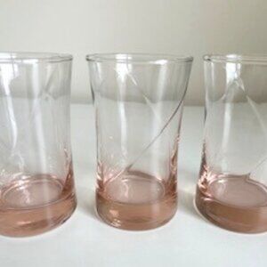 Three Vintage pink Depression Swirl Juice Glasses